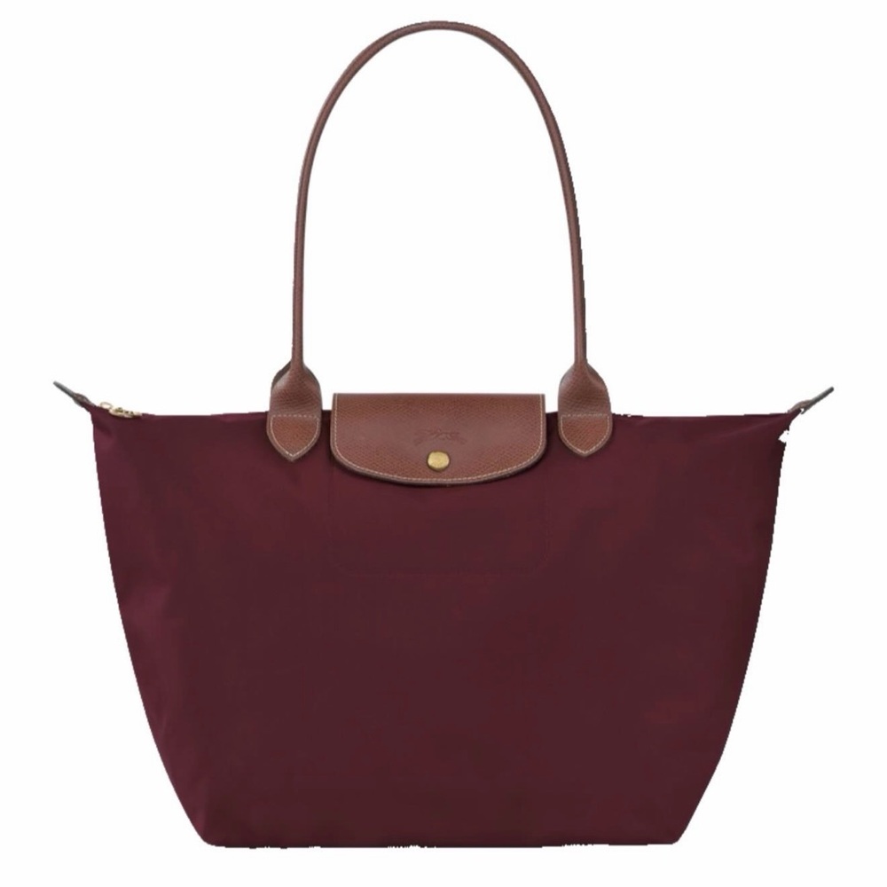 Longchamp Tote in Burgundy with Brown Leather Trim